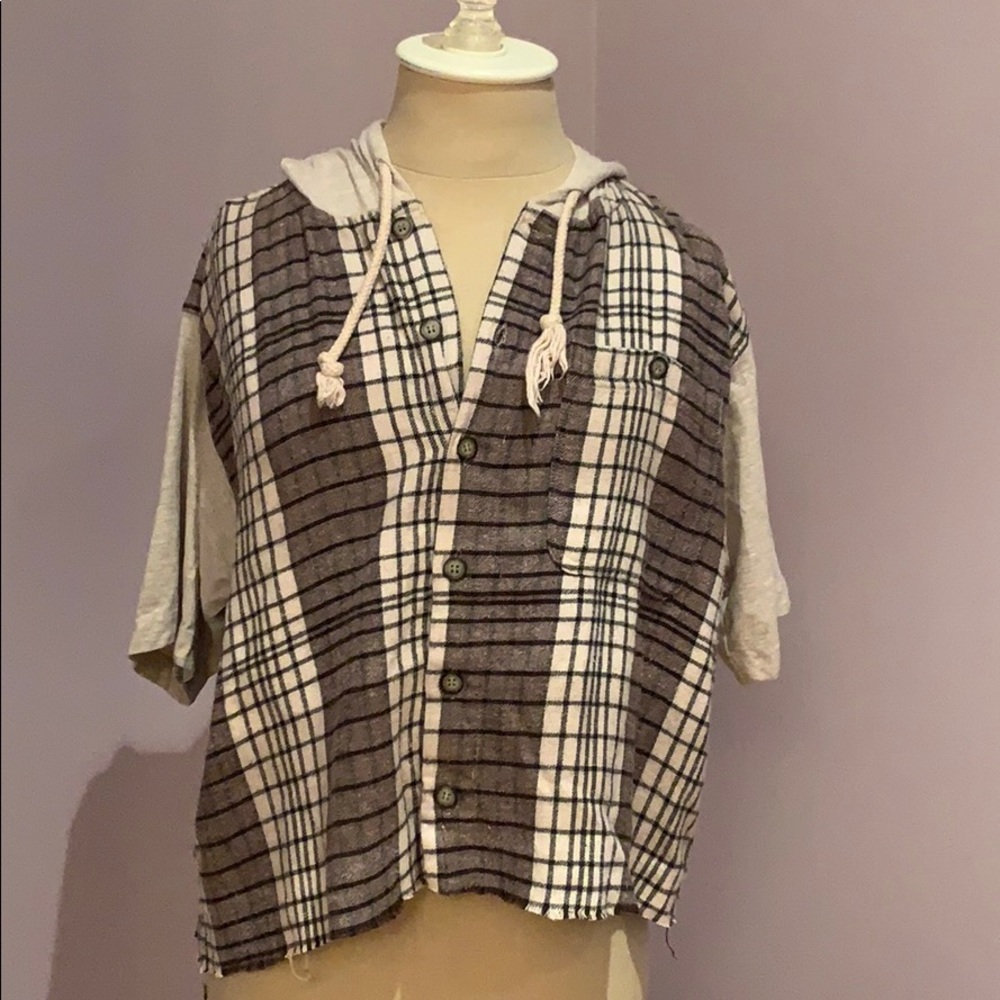 LF short sleeve flannel hoodie t-shirt
